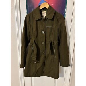 Tulle Olive Green Belted Wool Blend Trench Coat Women's Size Small